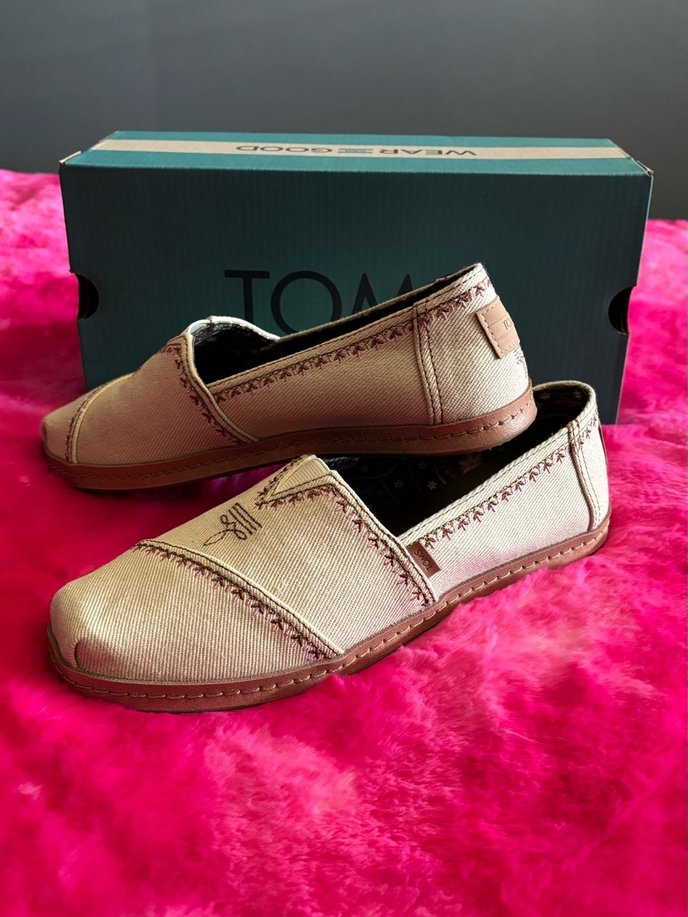 NIB - TOMS Alpargata Leather Wrap Twill/Embroidery